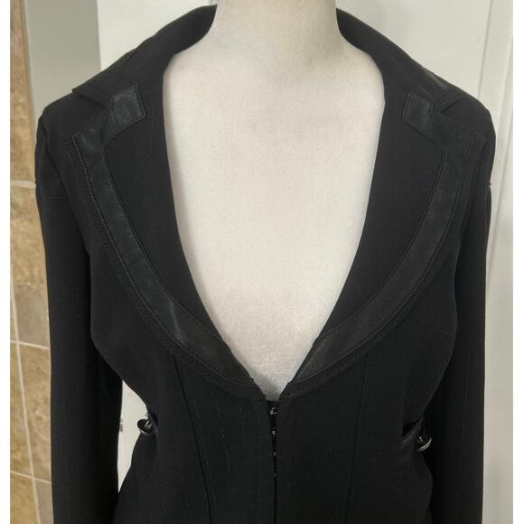 Guess Y2K Black Fitted Crop Blazer w/ Metallic Pinstripe & Corset Seaming Small - Picture 6 of 16